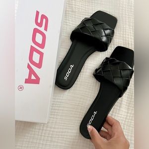 Soda Black Braided Faux Vegan Leather Sandals Size 7.5